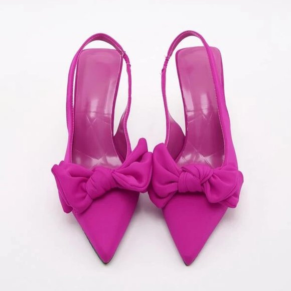 MODA ME COUTURE Shoes - Pink Bow Detail Slingback Classy High Heeled Pumps